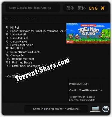 Трейнер для Retro Classix Joe  Mac Returns [v1.0.2]