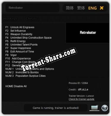 Retrobator: ТРЕЙНЕР И ЧИТЫ (V1.0.97)