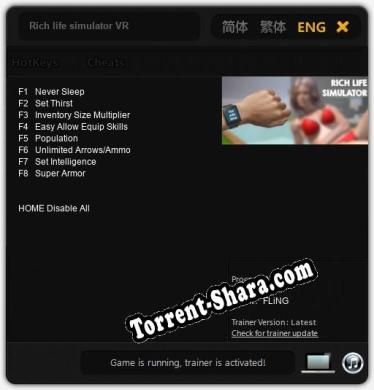 Трейнер для Rich life simulator VR [v1.0.3]