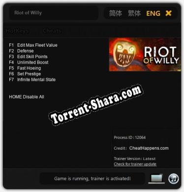 Riot of Willy: Трейнер +7 [v1.2]
