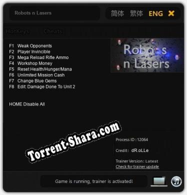 Трейнер для Robots n Lasers [v1.0.2]
