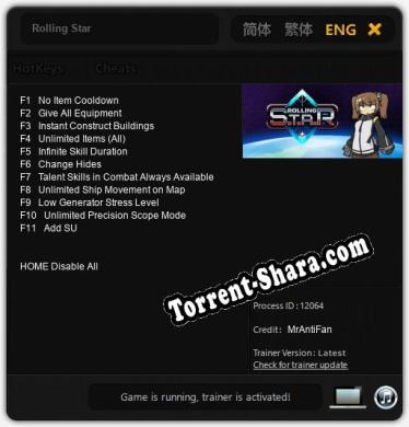 Rolling Star: Трейнер +11 [v1.8]