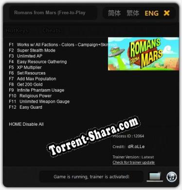 Romans from Mars (Free-to-Play): Трейнер +12 [v1.3]
