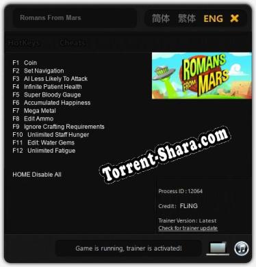 Трейнер для Romans From Mars [v1.0.7]
