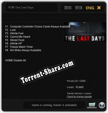 Трейнер для RTM The Last Days [v1.0.5]