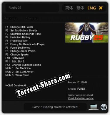 Rugby 25: Трейнер +15 [v1.7]