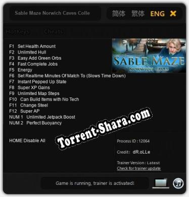 Трейнер для Sable Maze Norwich Caves Collectors Edition [v1.0.3]