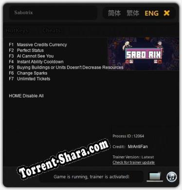Sabotrix: Трейнер +7 [v1.9]