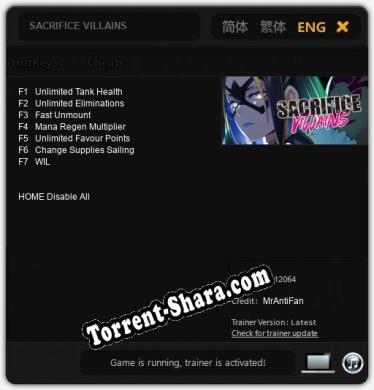 Трейнер для SACRIFICE VILLAINS [v1.0.5]