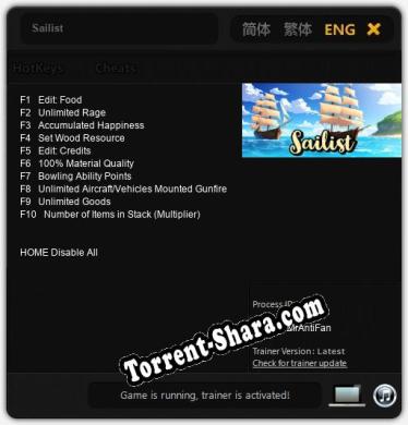 Sailist: Трейнер +10 [v1.2]
