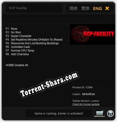 SCP Facility: Трейнер +8 [v1.4]