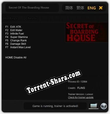 Secret Of The Boarding House: ТРЕЙНЕР И ЧИТЫ (V1.0.34)