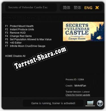 Secrets of Velendar Castle Escape Room: Трейнер +7 [v1.3]