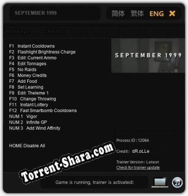 Трейнер для SEPTEMBER 1999 [v1.0.9]