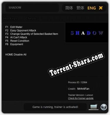Трейнер для SHADOW [v1.0.7]