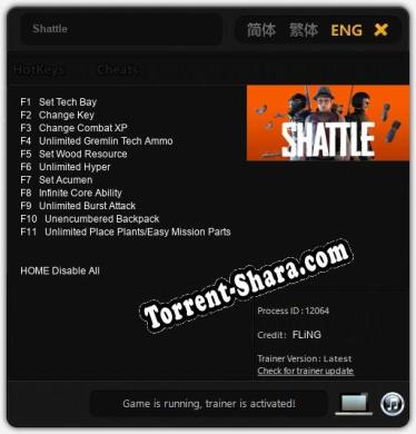 Shattle: Читы, Трейнер +11 [FLiNG]