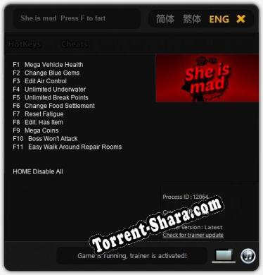 Трейнер для She is mad  Press F to fart [v1.0.6]