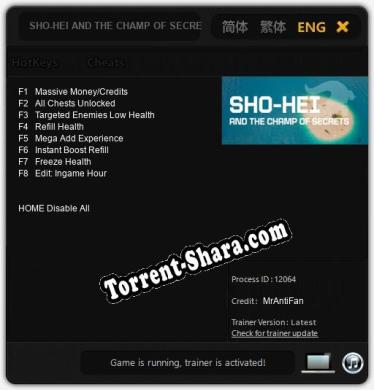 SHO-HEI AND THE CHAMP OF SECRETS: Трейнер +8 [v1.1]