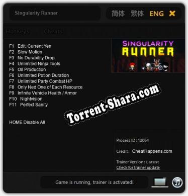Трейнер для Singularity Runner [v1.0.6]