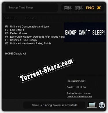 Трейнер для Smoop Cant Sleep [v1.0.7]