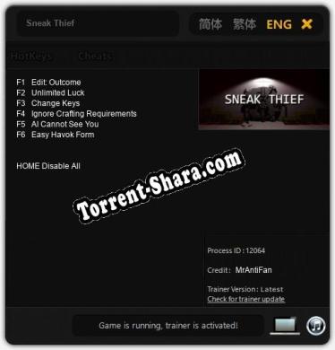 Трейнер для Sneak Thief [v1.0.1]