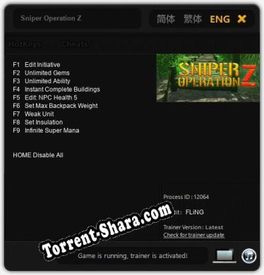 Sniper Operation Z: Читы, Трейнер +9 [FLiNG]