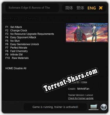 Трейнер для Solenars Edge II Aurora of The Seventh Dawn [v1.0.9]