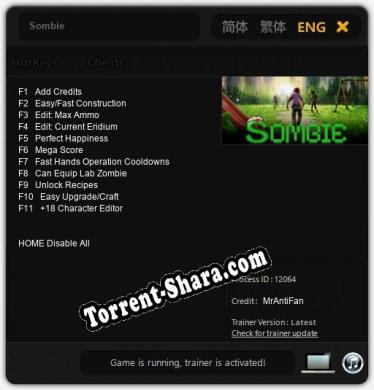 Трейнер для Sombie [v1.0.2]