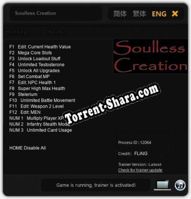 Трейнер для Soulless Creation [v1.0.7]