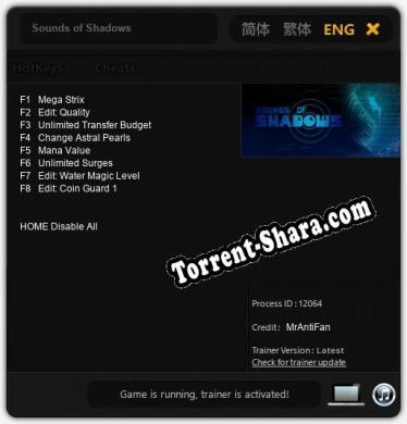 Sounds of Shadows: Читы, Трейнер +8 [MrAntiFan]