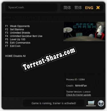 Трейнер для SpaceCrash [v1.0.1]