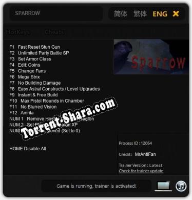 Трейнер для SPARROW [v1.0.4]
