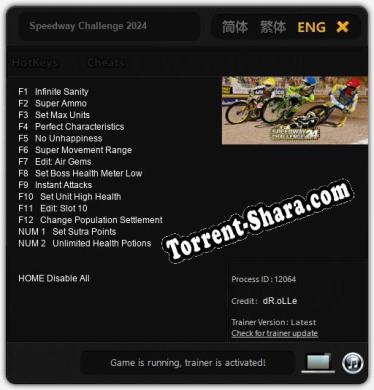 Трейнер для Speedway Challenge 2024 [v1.0.6]