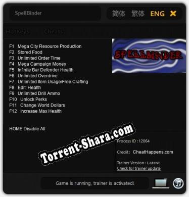 Трейнер для SpellBinder [v1.0.6]