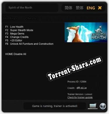 Трейнер для Spirit of the North [v1.0.4]