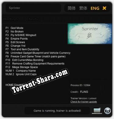 Sprinter: Читы, Трейнер +14 [FLiNG]