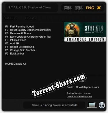 S.T.A.L.K.E.R. Shadow of Chornobyl Enhanced Edition: Трейнер +9 [v1.9]