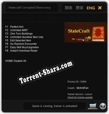 Трейнер для Statecraft Corrupted Democracy [v1.0.8]