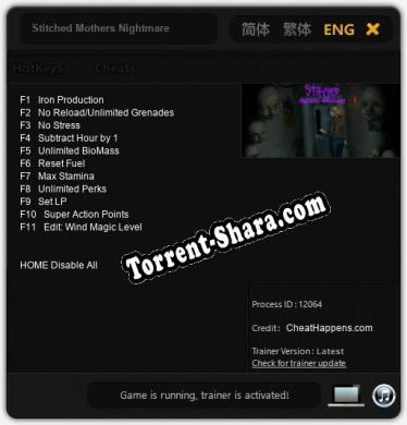 Stitched Mothers Nightmare: ТРЕЙНЕР И ЧИТЫ (V1.0.20)