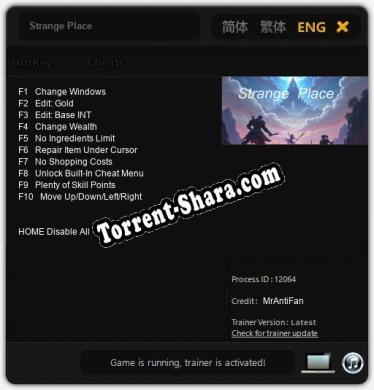 Трейнер для Strange Place [v1.0.9]