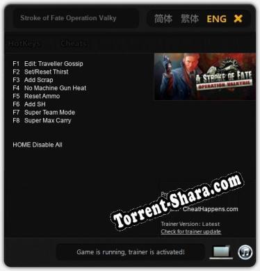 Трейнер для Stroke of Fate Operation Valkyrie [v1.0.2]