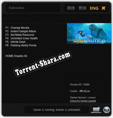 Subnautica: ТРЕЙНЕР И ЧИТЫ (V1.0.97)