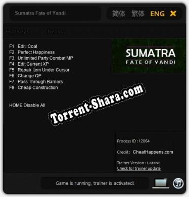 Трейнер для Sumatra Fate of Yandi [v1.0.2]