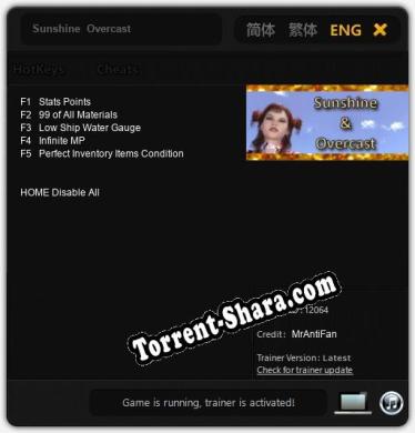 Трейнер для Sunshine  Overcast [v1.0.3]