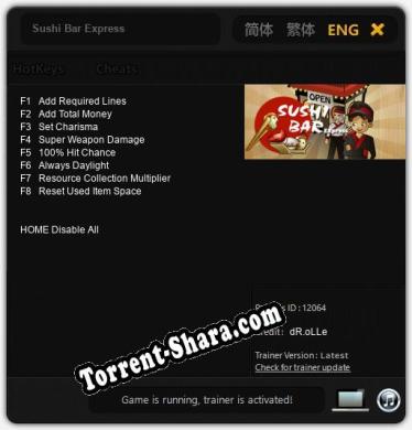 Sushi Bar Express: Трейнер +8 [v1.6]