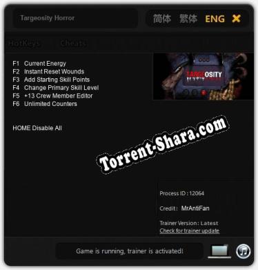 Трейнер для Targeosity Horror [v1.0.1]