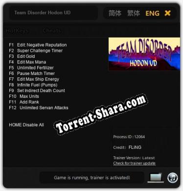 Трейнер для Team Disorder Hodon UD [v1.0.3]