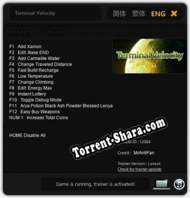 Трейнер для Terminal Velocity [v1.0.7]