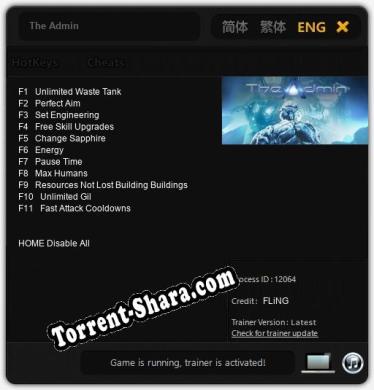 Трейнер для The Admin [v1.0.9]