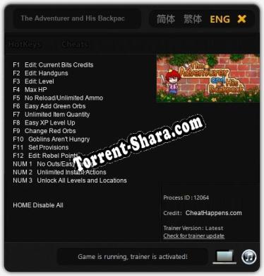 Трейнер для The Adventurer and His Backpack [v1.0.5]